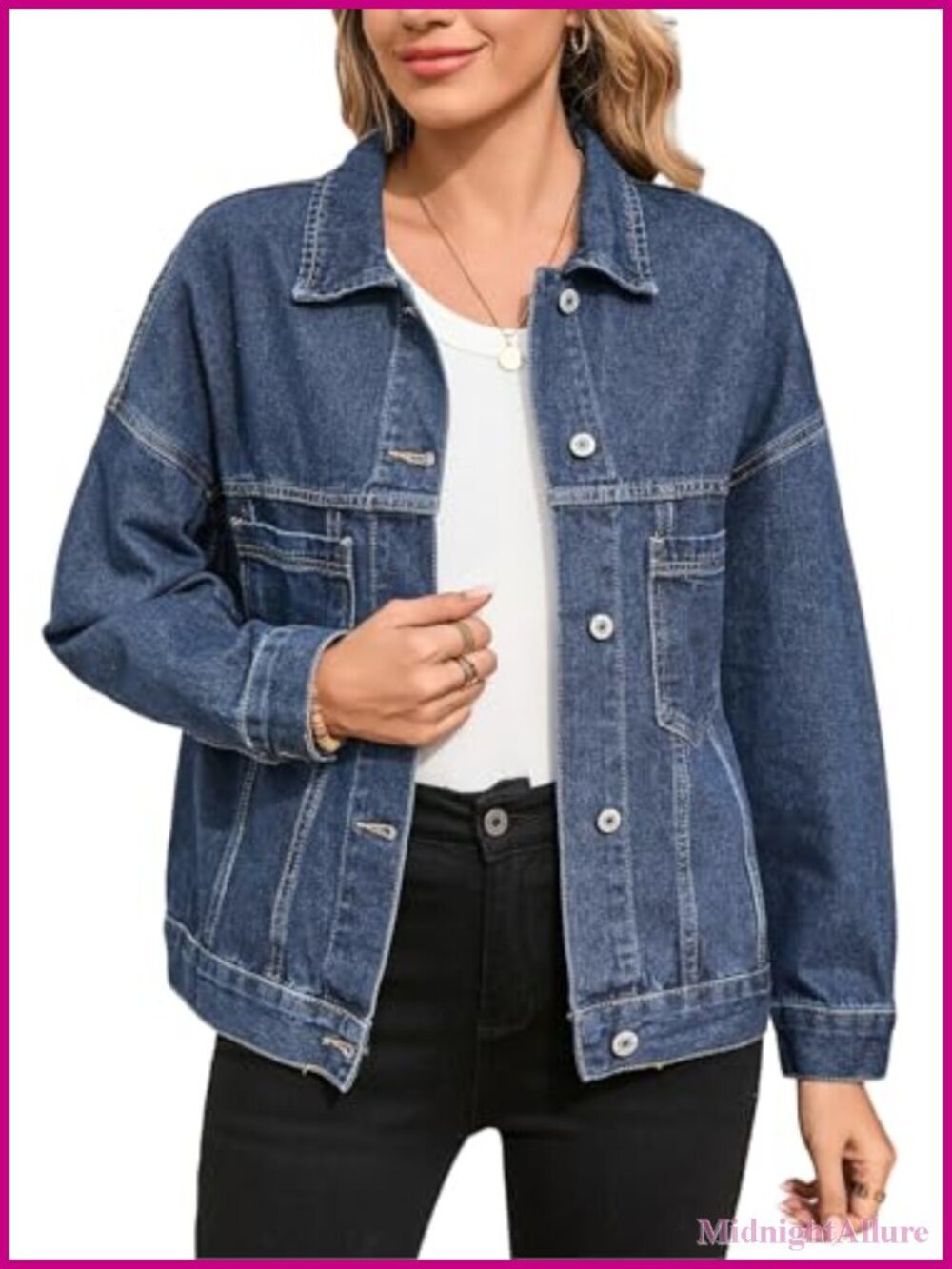 Women's Oversized Denim Jacket Long Sleeve Casual Jean Jacket